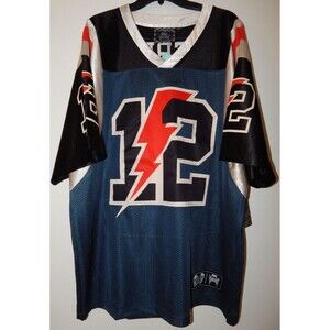 Rebel Vengeance Football Jersey #12 Men’s 2XL Blue Red White Lighting Bolt NWT